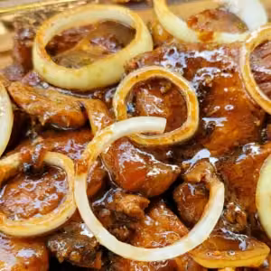 Pork Bistek Tagalog with Rice