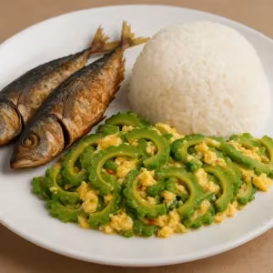 Ginisang Ampalaya with Fish and Rice
